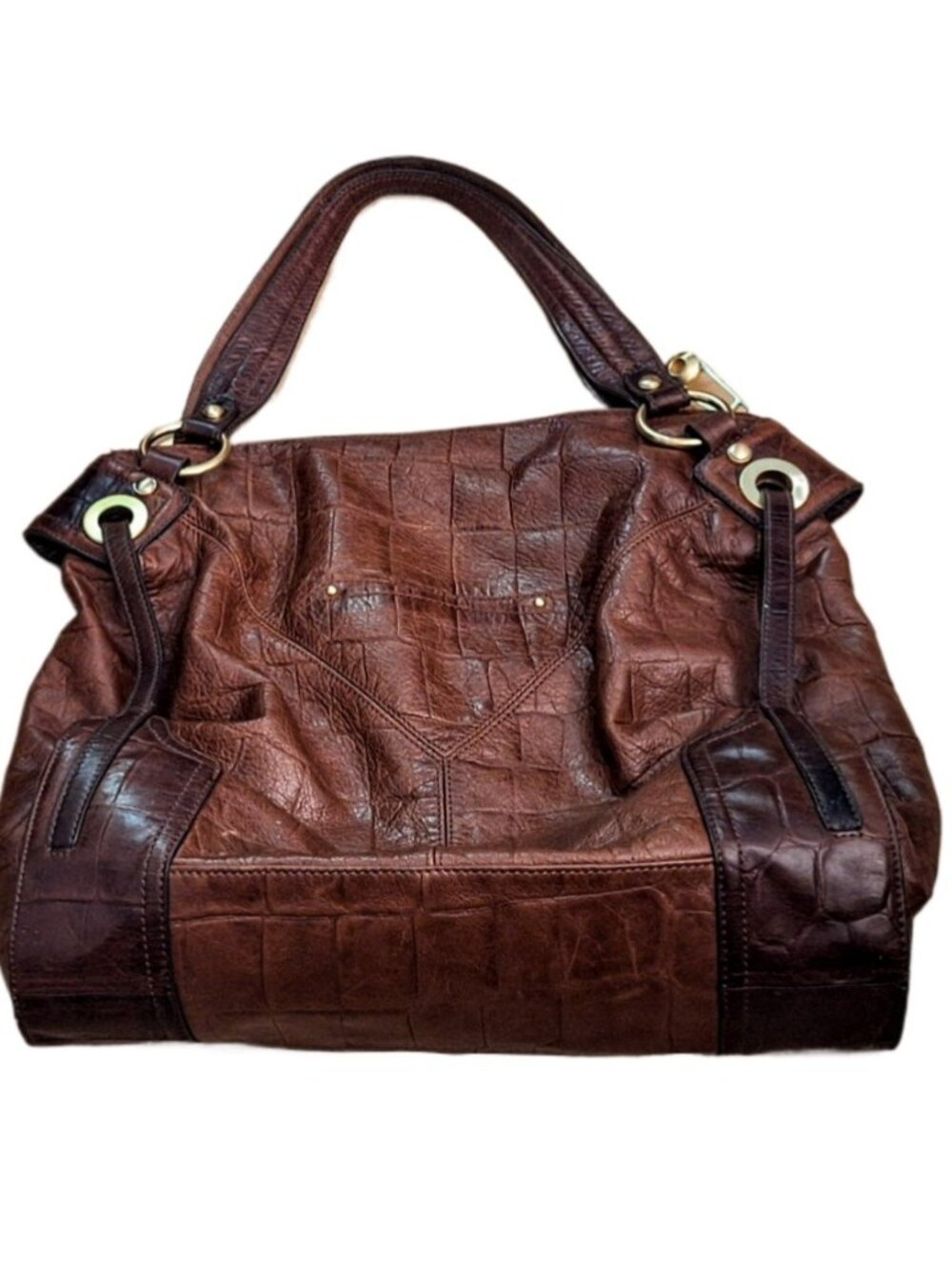 Vintage B. Makowsky Crocodile Embossed Heavy Leather Satchel Purse